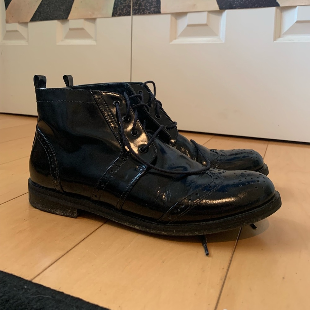 Wildfang Black Leather Wingtip Dress Boots